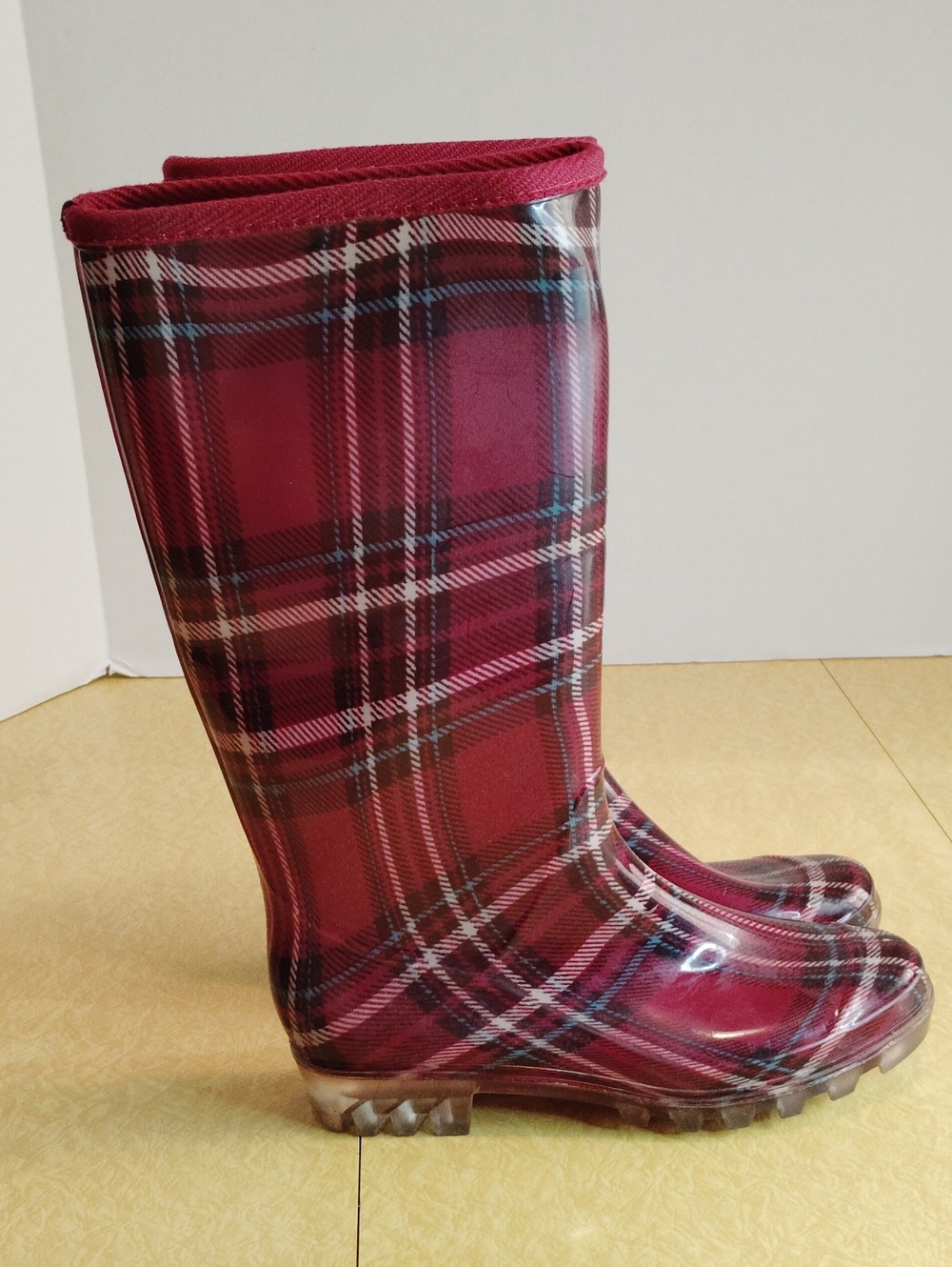 Women's Henry Ferrera Red Plaid Rain Boots Size 6